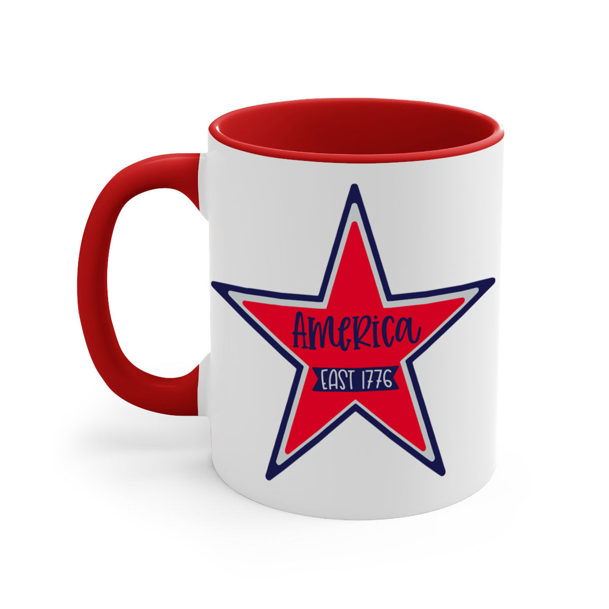 America East Style 144# Mug featuring a glossy finish with a colored handle and interior, available in multiple colors.